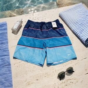 Nike Men's XXL Wave Stripe 9" Volley Swim Shorts Midnight Navy NWT NESSF550-440